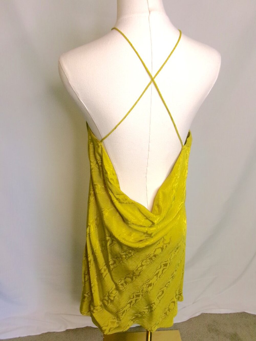 NWT Topshop Chartreuse Satin Jacquard Cowl Back Slip Dress Sz 10